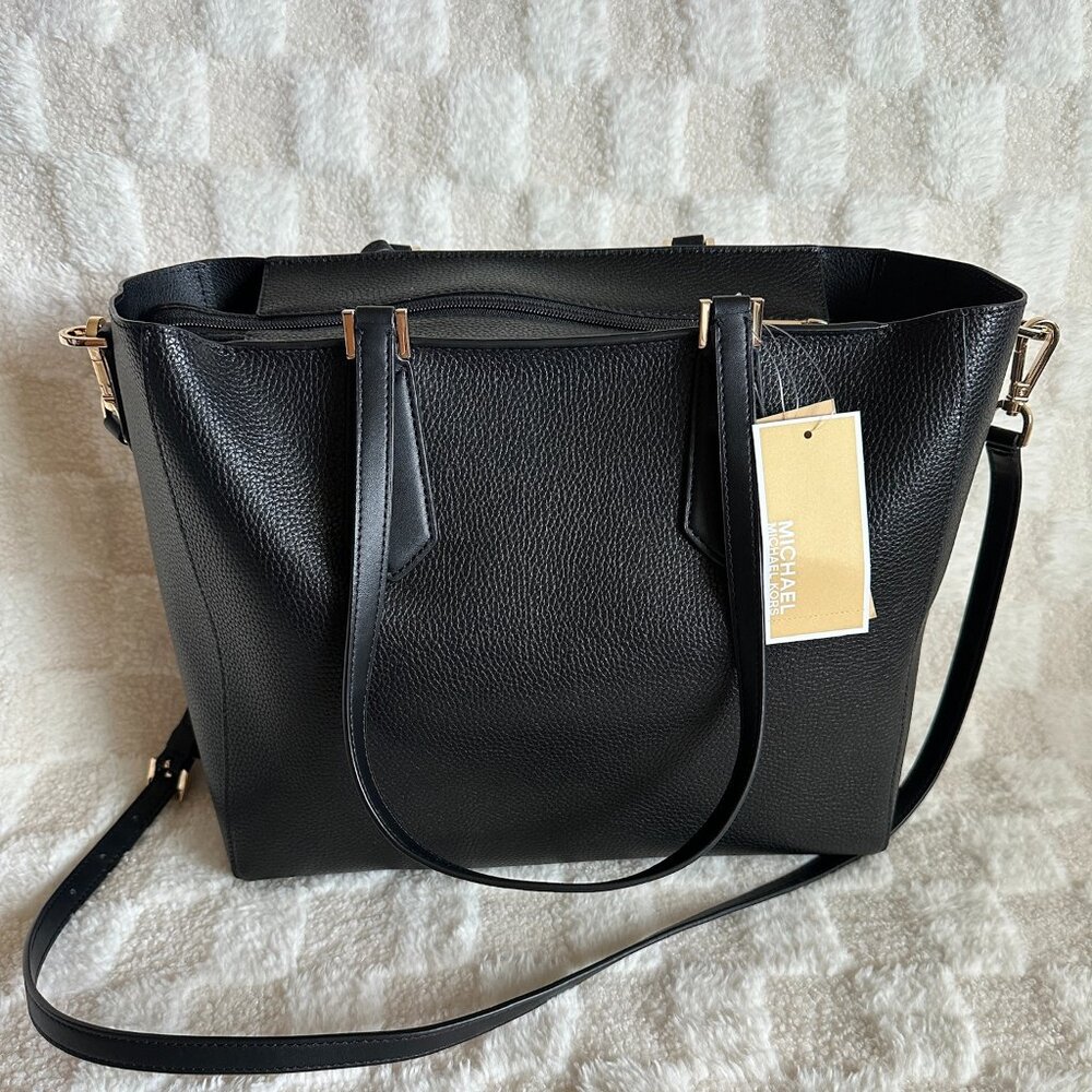 NWT! MK Michael Kors Kimberly 3 In 1 Set Black Leather Tote/Crossbody/Clutch - Picture 5 of 14